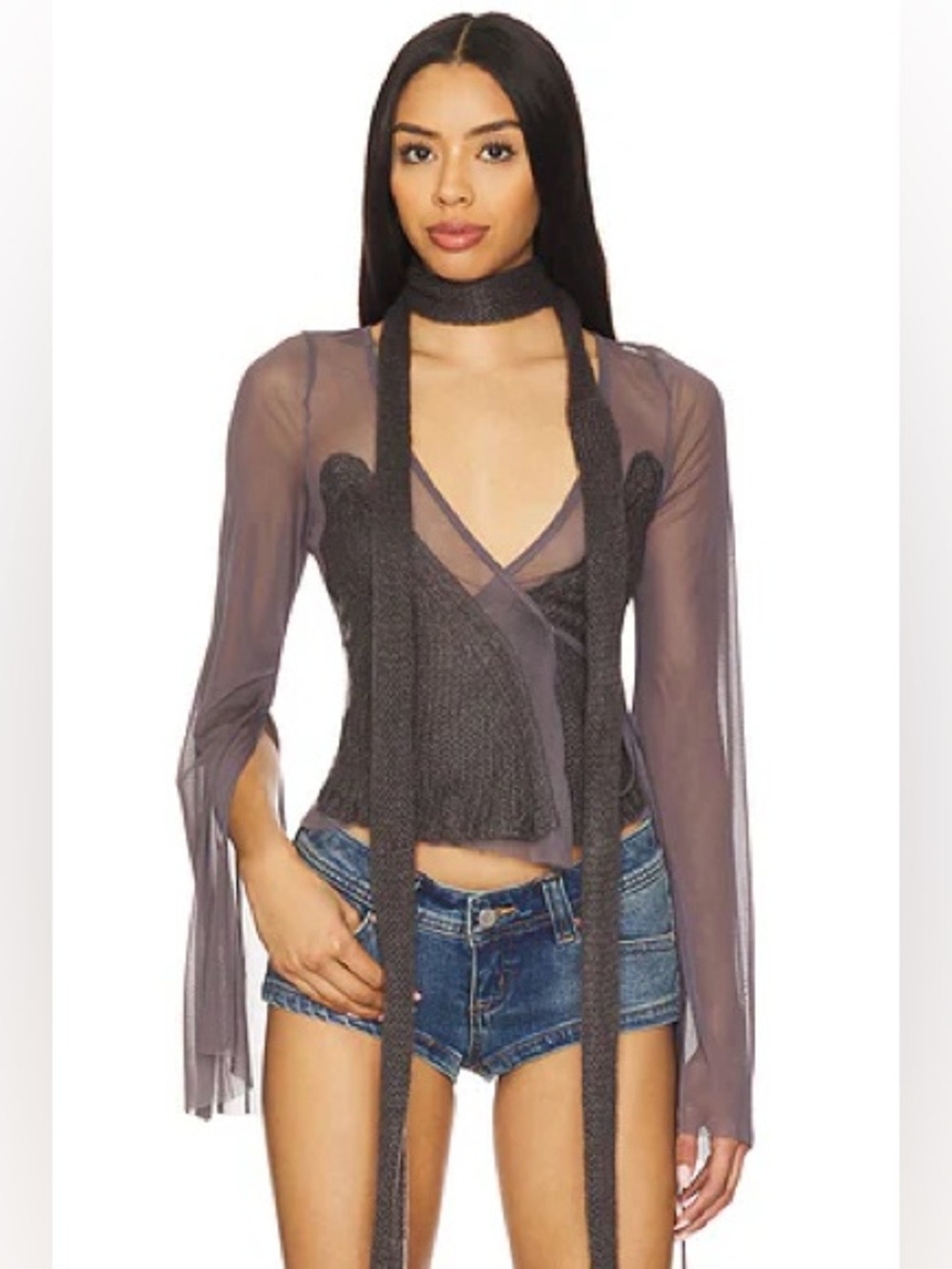 NWT Jaded London Mesh Knit Wrap Top Women’s Size US 6 In Grey